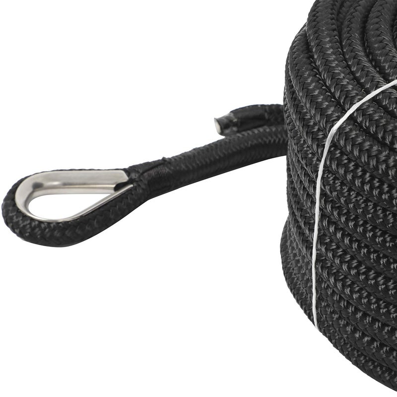 NovelBee 1/2" x 150' Double Braid Nylon Anchor Line with Stainless Steel Thimble,Safe Workload:1,020 Lbs;Tensile Strength:5,100 Lbs (Black) - Image 5